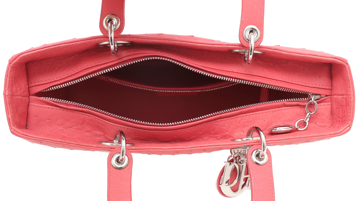 Christian Dior Coral Ostrich Lady Dior Bag-Christian Dior-THE CLOSET