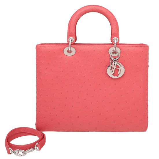 Christian Dior Coral Ostrich Lady Dior Bag