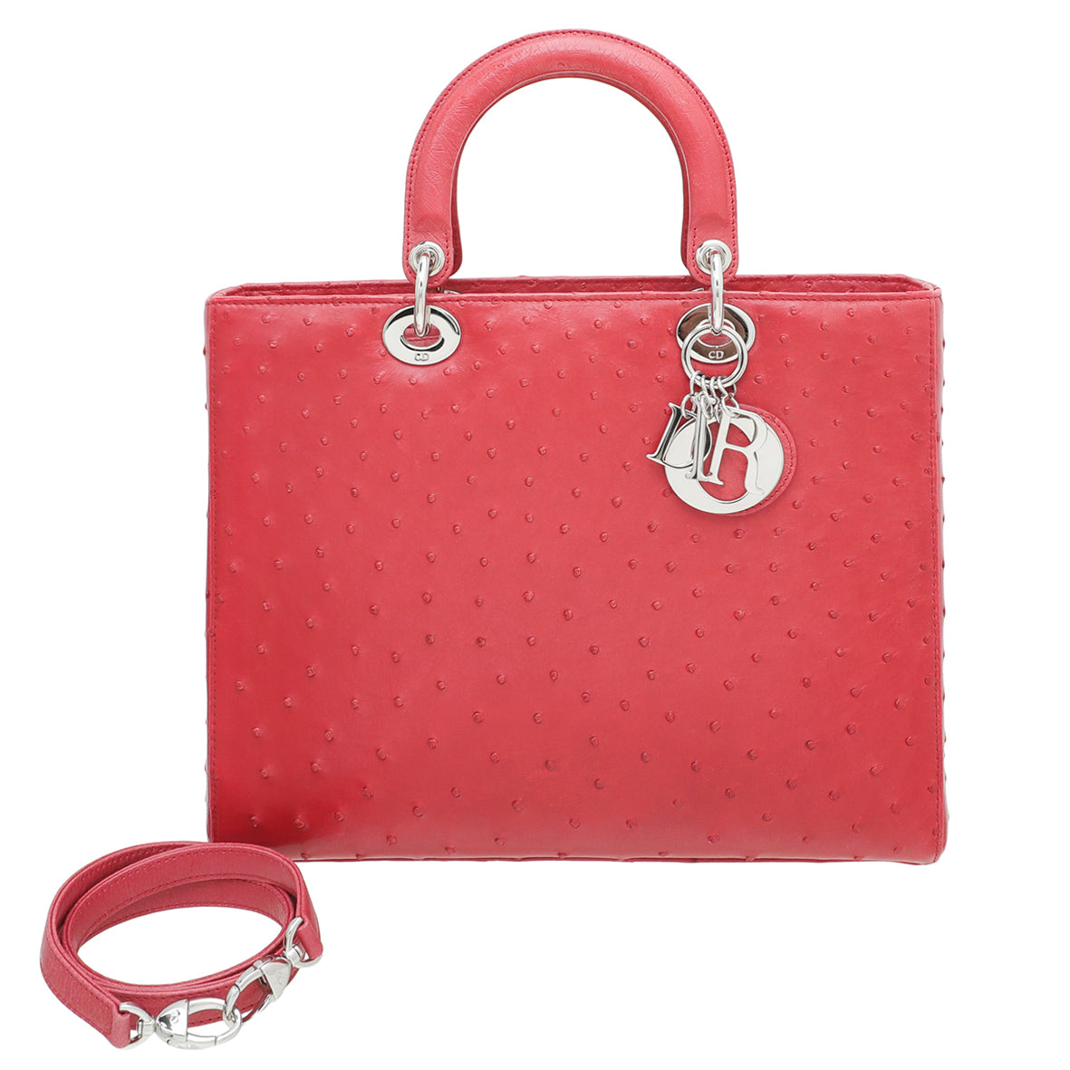 Christian Dior Red Ostrich Lady Dior Bag