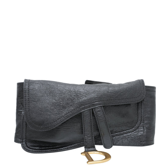 Christian Dior Black Saddle Crinkled Wrapped Belt Medium Bag