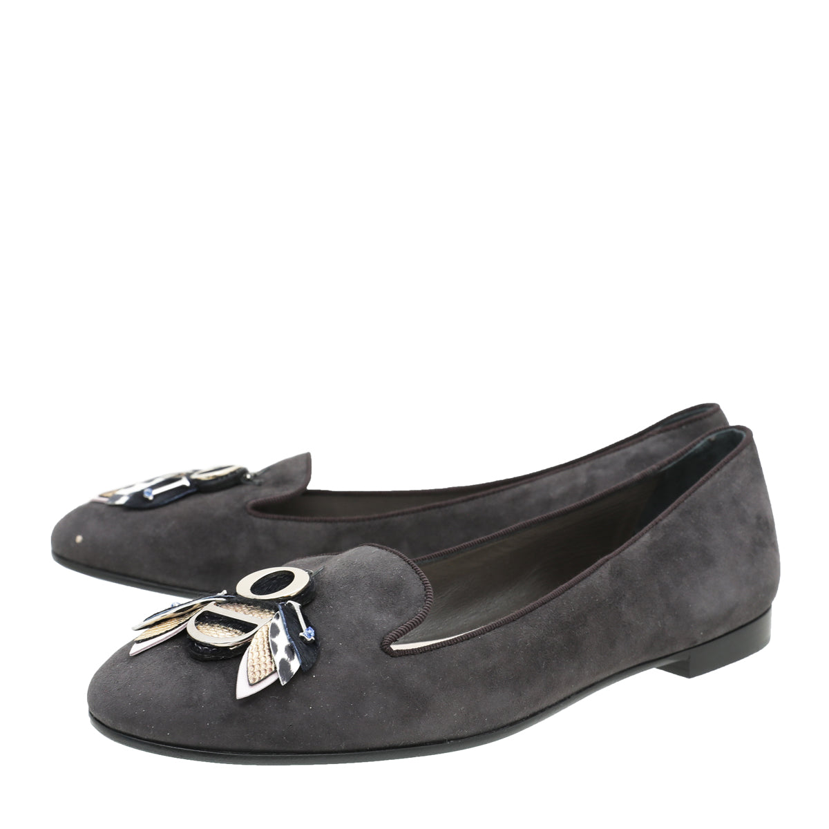 Christian Dior Deep Grey Suede Butterfly Embellished Flat Ballerina 38-Christian Dior-THE CLOSET