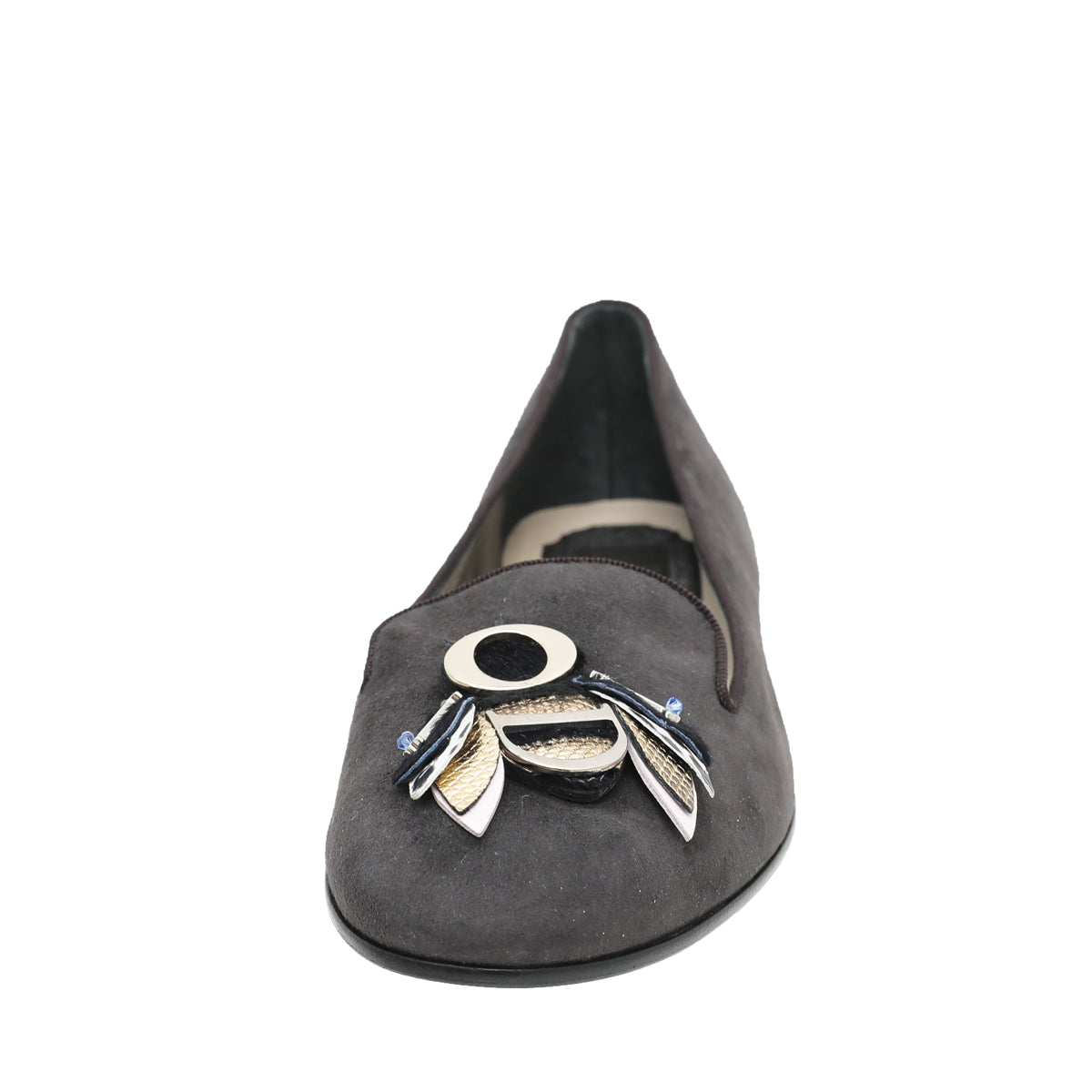 Christian Dior Deep Grey Suede Butterfly Embellished Flat Ballerina 38-Christian Dior-THE CLOSET
