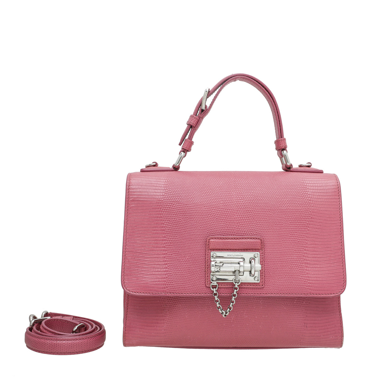 Dolce & Gabbana Pink Lizard Embossed D&G Miss Monica Bag-Dolce & Gabbana-THE CLOSET