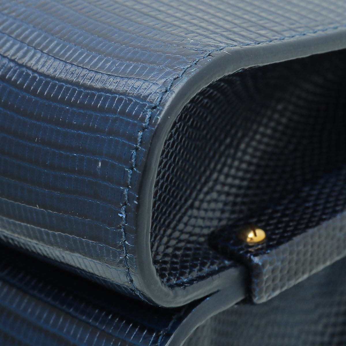 Dolce & Gabbana Navy Blue Lizard Effect Lucia Flap Bag-Dolce & Gabbana-THE CLOSET