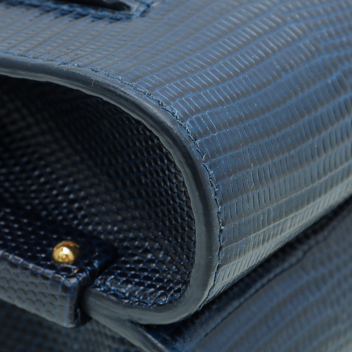 Dolce & Gabbana Navy Blue Lizard Effect Lucia Flap Bag-Dolce & Gabbana-THE CLOSET