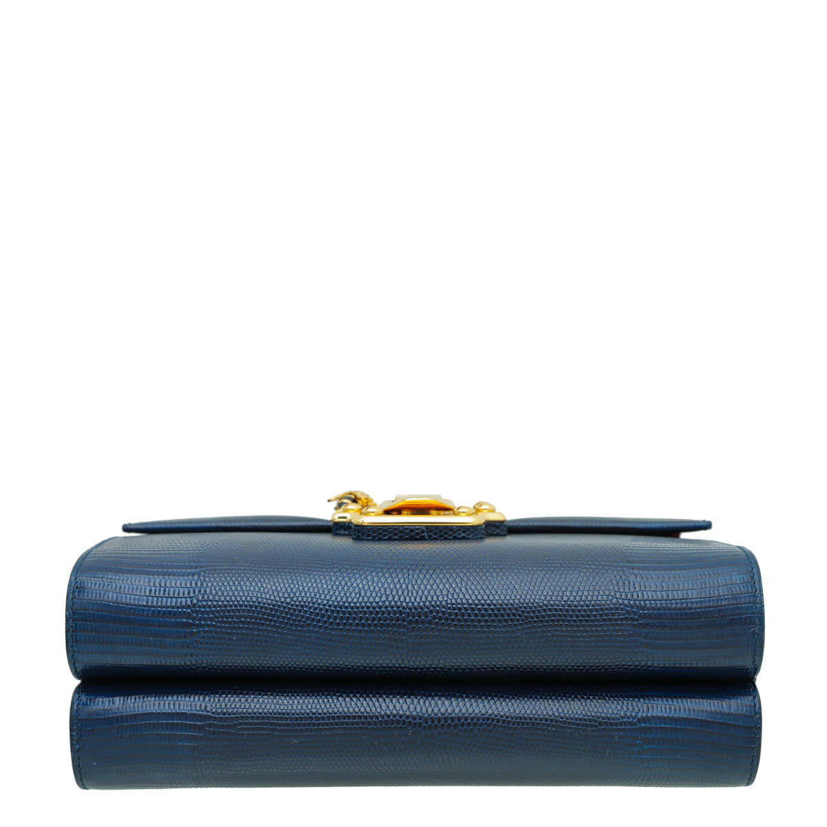 Dolce & Gabbana Navy Blue Lizard Effect Lucia Flap Bag-Dolce & Gabbana-THE CLOSET