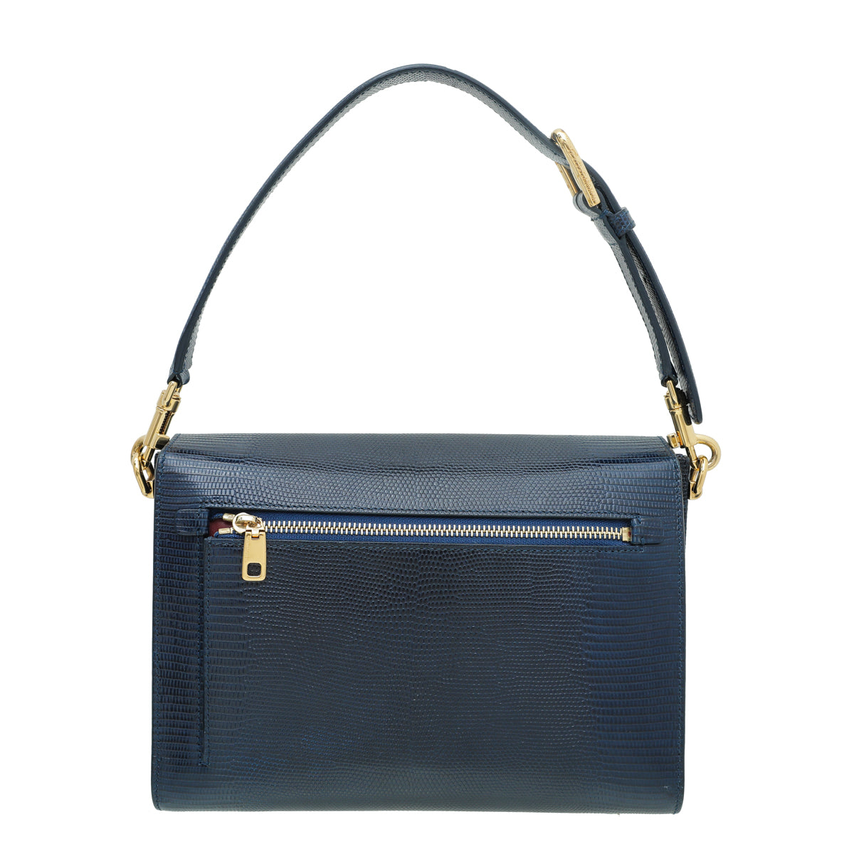 Dolce & Gabbana Navy Blue Lizard Effect Lucia Flap Bag-Dolce & Gabbana-THE CLOSET
