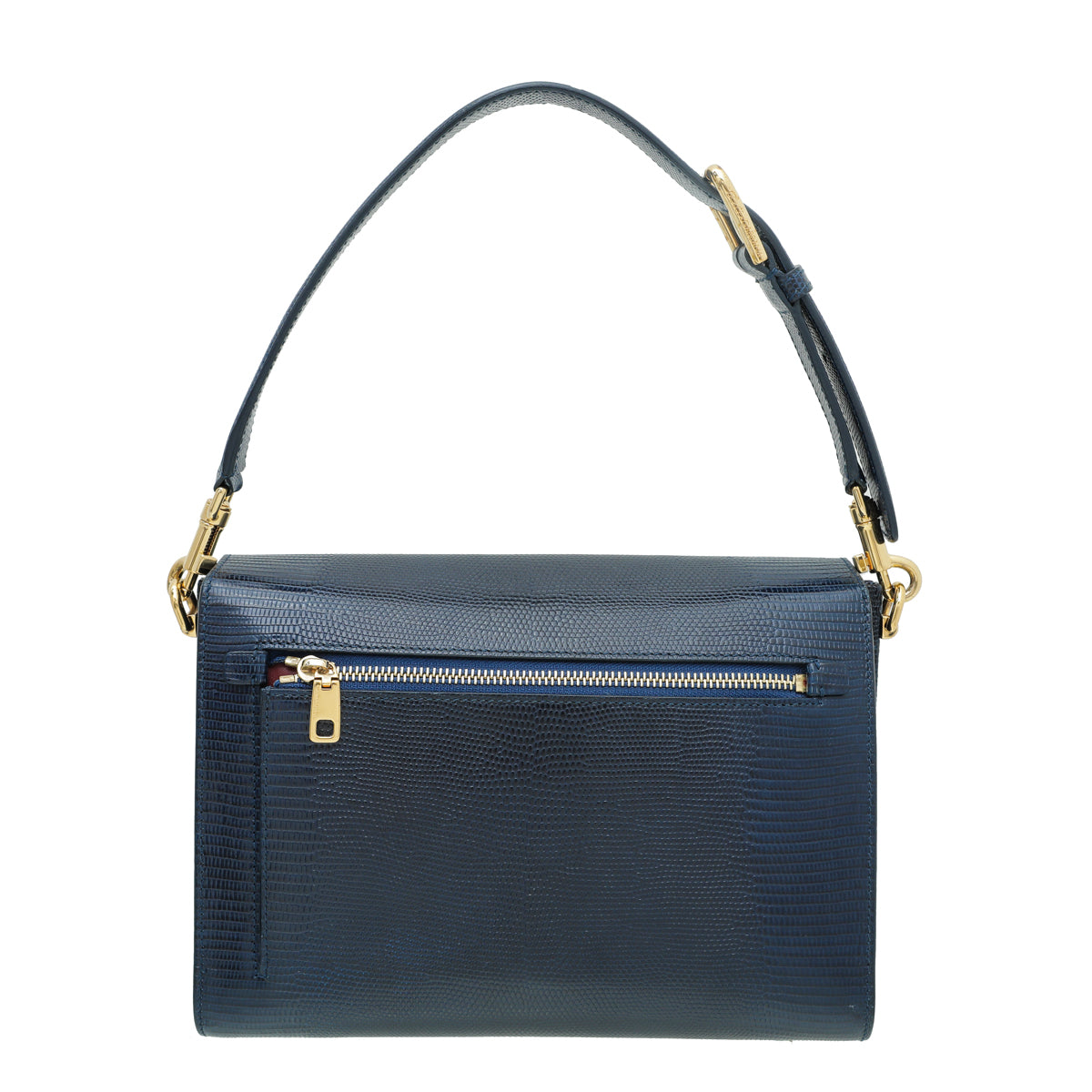 Dolce & Gabbana Navy Blue Lizard Effect Lucia Flap Bag