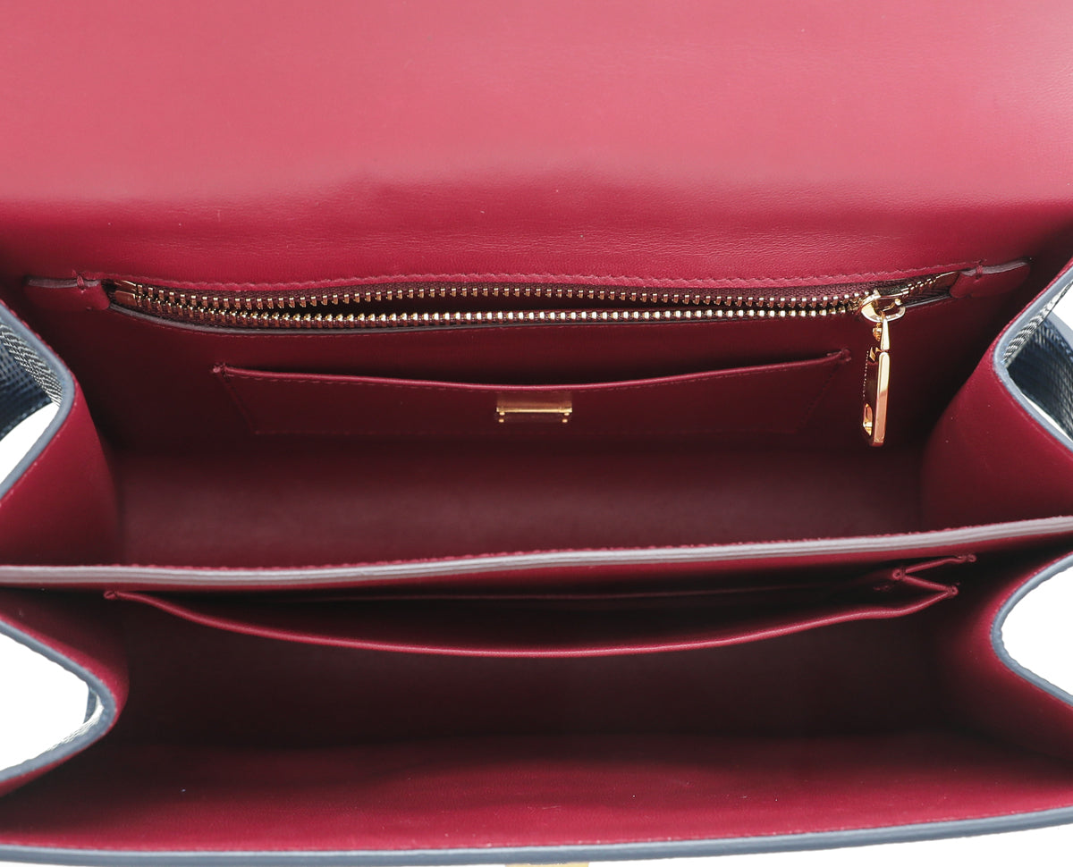 Dolce & Gabbana Navy Blue Lizard Effect Lucia Flap Bag-Dolce & Gabbana-THE CLOSET