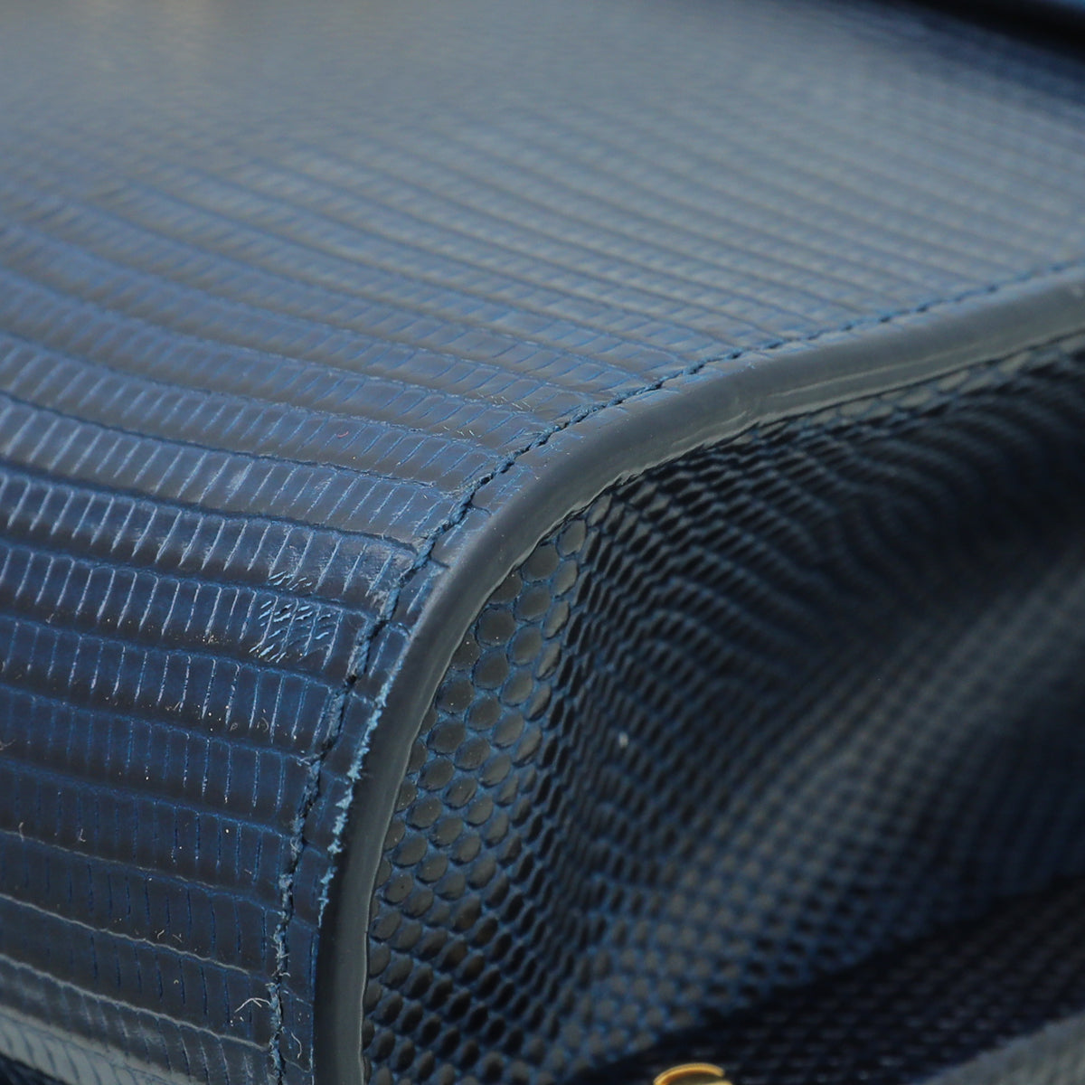 Dolce & Gabbana Navy Blue Lizard Effect Lucia Flap Bag-Dolce & Gabbana-THE CLOSET