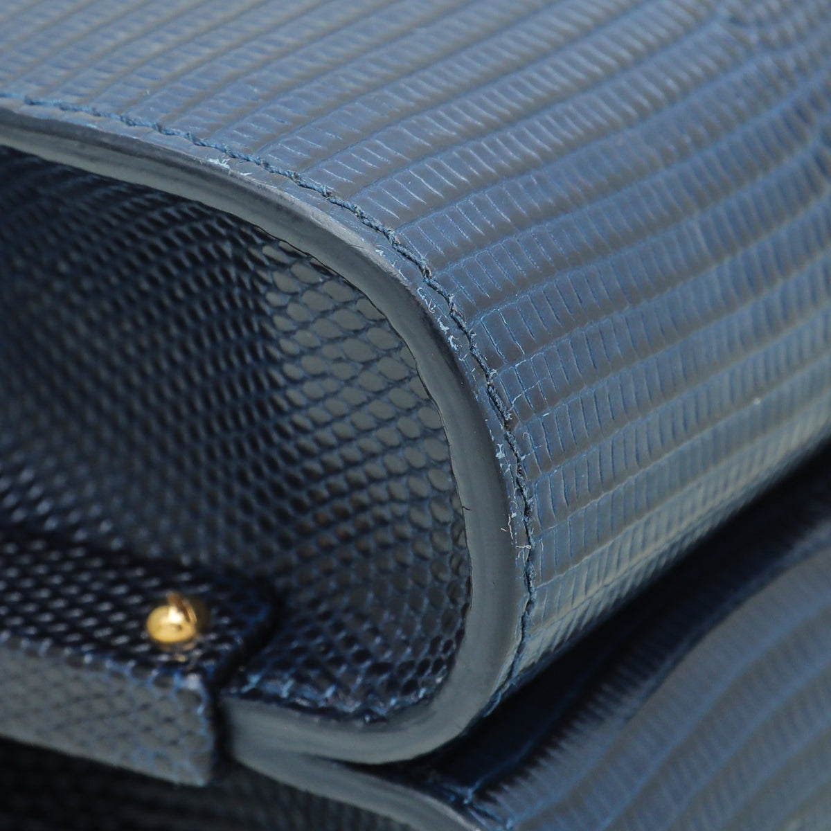 Dolce & Gabbana Navy Blue Lizard Effect Lucia Flap Bag-Dolce & Gabbana-THE CLOSET