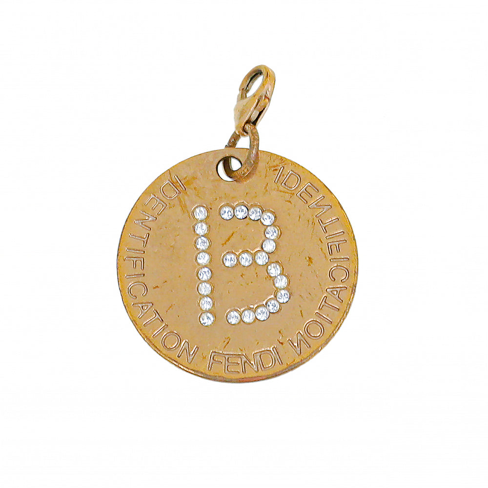 Fendi Gold Tone B Identification Crystal Pendant