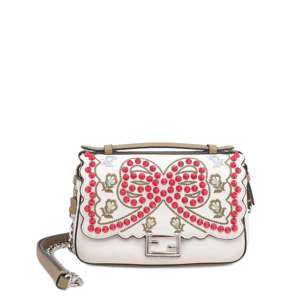 Fendi Bicolor Double Baguette Studded Embroider Bow Micro Bag-Fendi-THE CLOSET