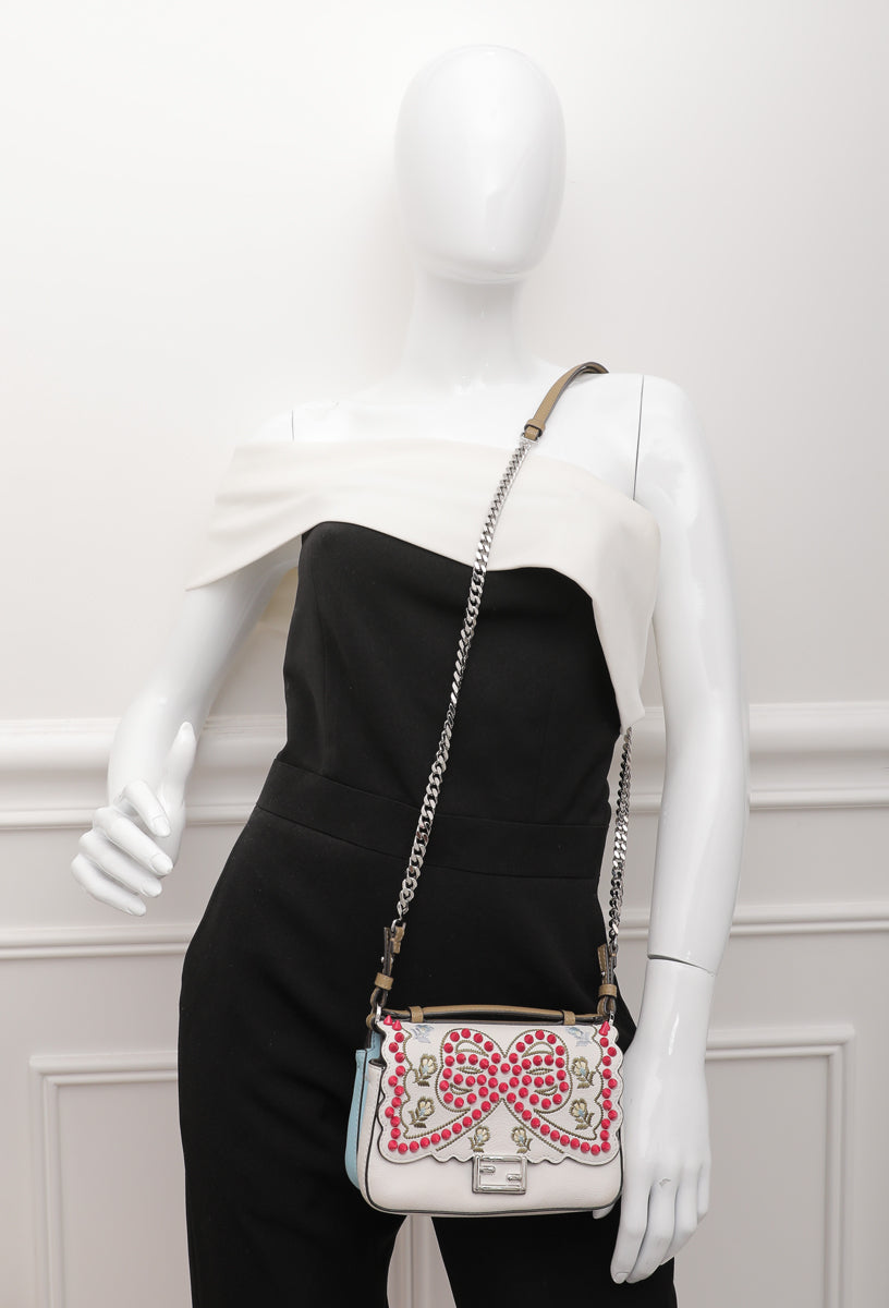Fendi Bicolor Double Baguette Studded Embroider Bow Micro Bag-Fendi-THE CLOSET