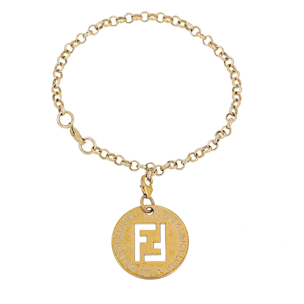 Fendi Gold Tone FF Identification Charm Chain Bracelet-Fendi-THE CLOSET