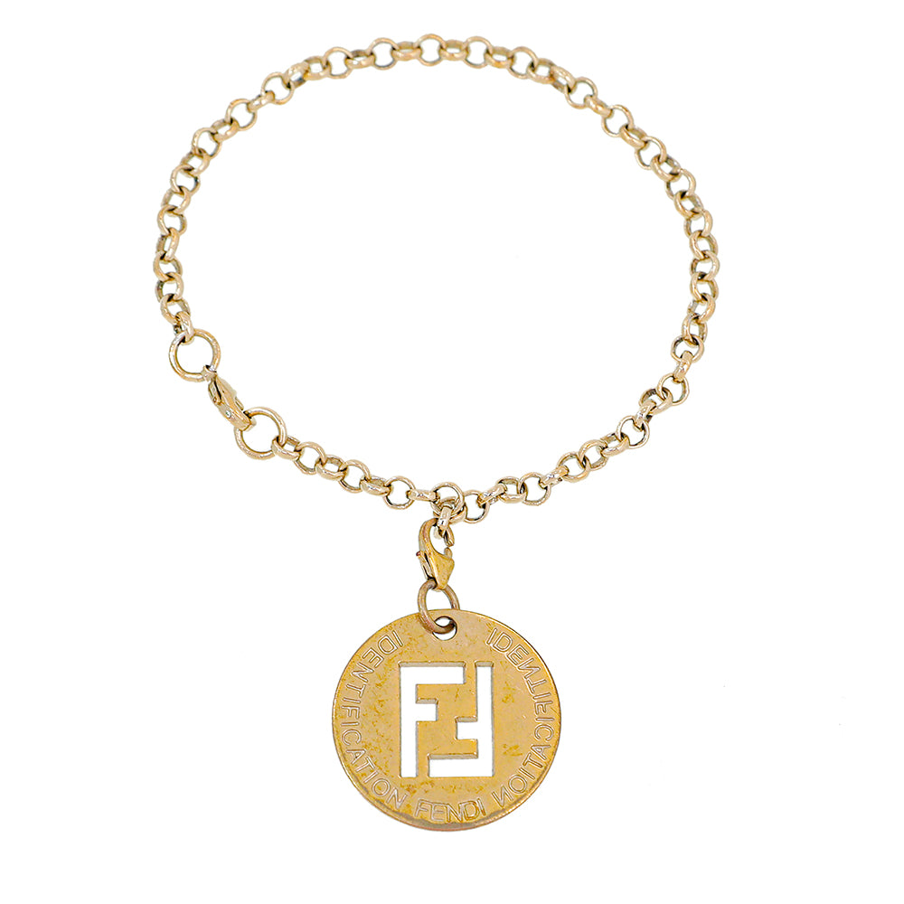 Fendi Gold Tone FF Identification Charm Chain Bracelet