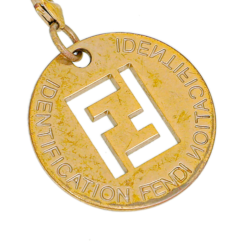 Fendi Gold Tone FF Identification Charm Chain Bracelet-Fendi-THE CLOSET
