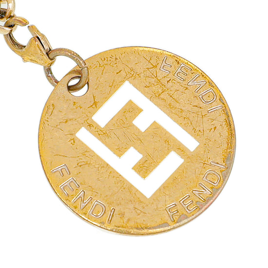 Fendi Gold Tone FF Identification Charm Chain Bracelet