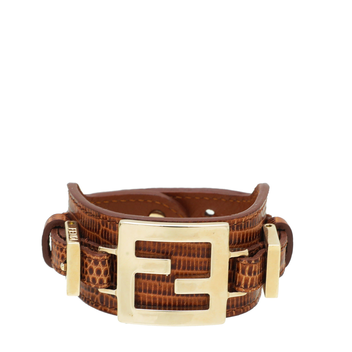 Fendi Brown FF Lizard Embossed Bracelet-Fendi-THE CLOSET