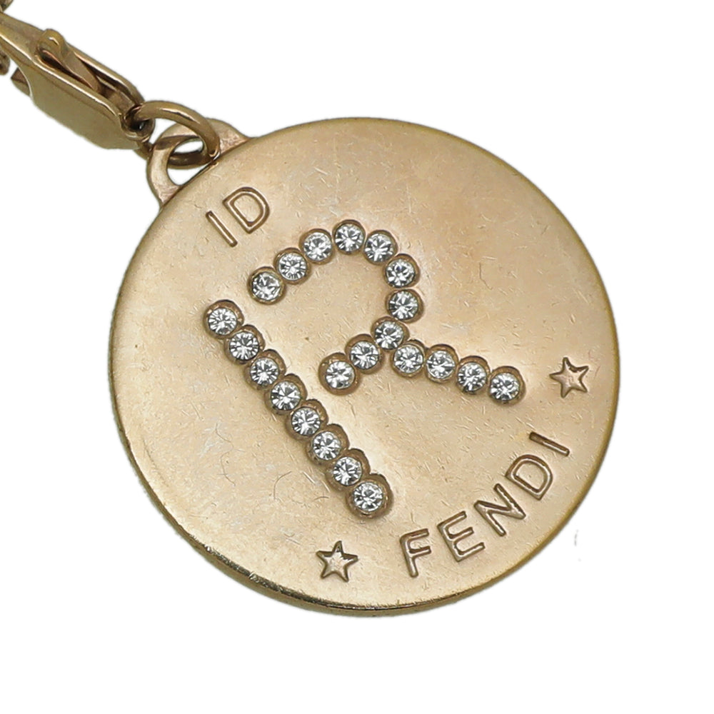Fendi Gold Finish FF "R" with Crystal Identification Bracelet