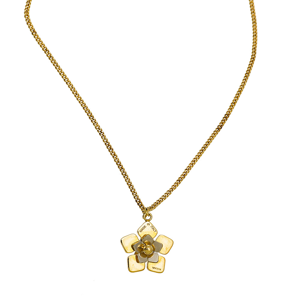 Fendi 2 Tone Finish Flower Pendant Long Necklace-Fendi-THE CLOSET