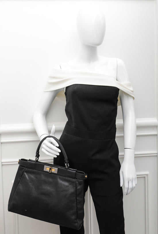 Fendi Black Iconic Peekaboo Zucca Lined Bag