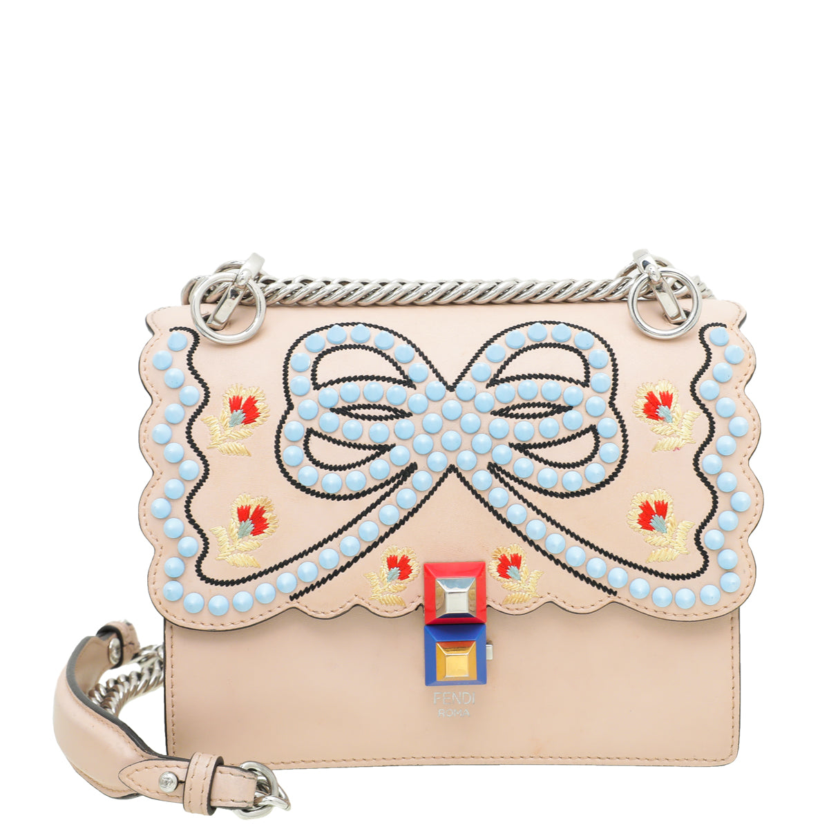 Fendi Peach Kan I Scalloped Studs Bow Flower Small Bag-Fendi-THE CLOSET
