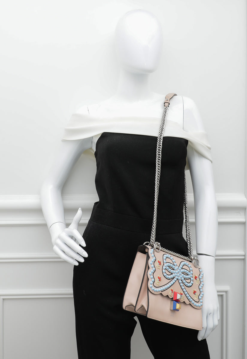 Fendi Peach Kan I Scalloped Studs Bow Flower Small Bag-Fendi-THE CLOSET