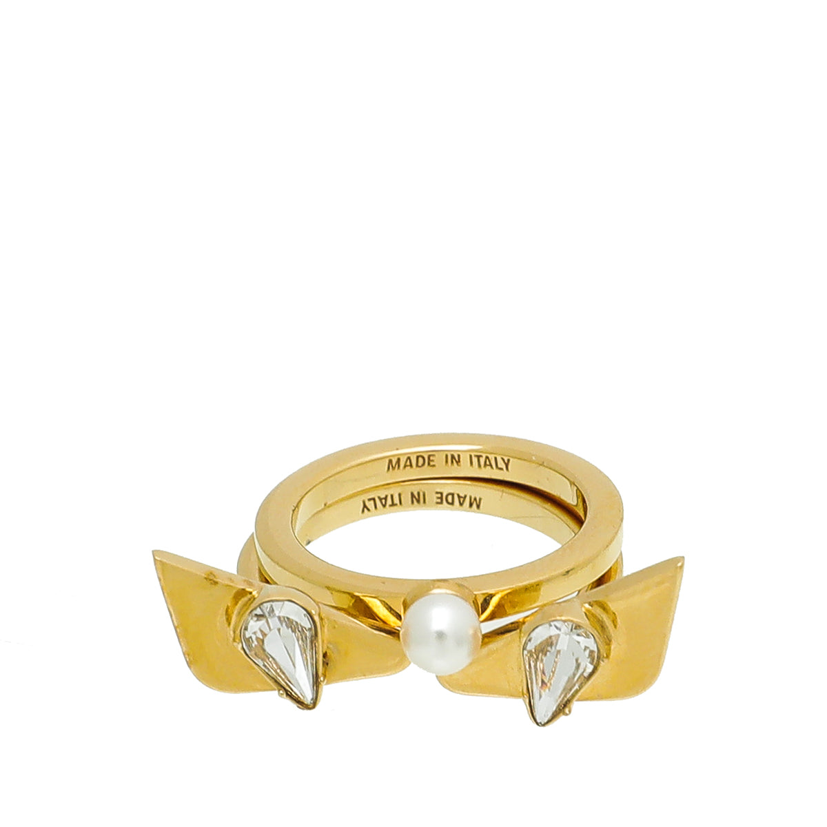 Fendi Yellow Gold Tone Monster Eye Faux Pearl 2 in 1 Ring-Fendi-THE CLOSET
