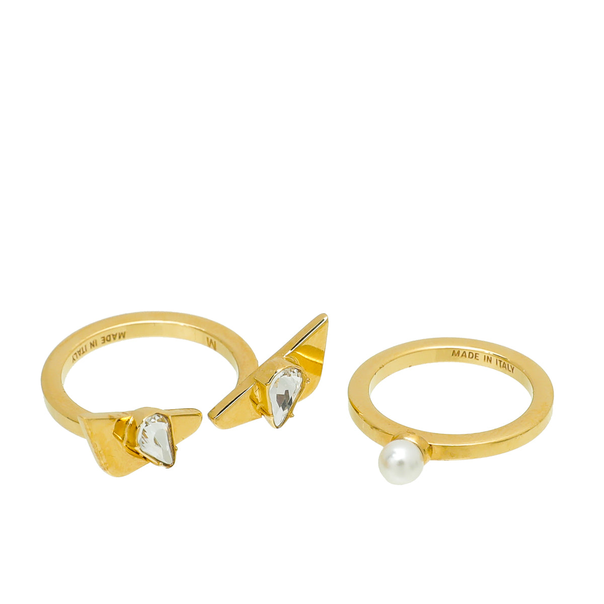 Fendi Yellow Gold Tone Monster Eye Faux Pearl 2 in 1 Ring-Fendi-THE CLOSET