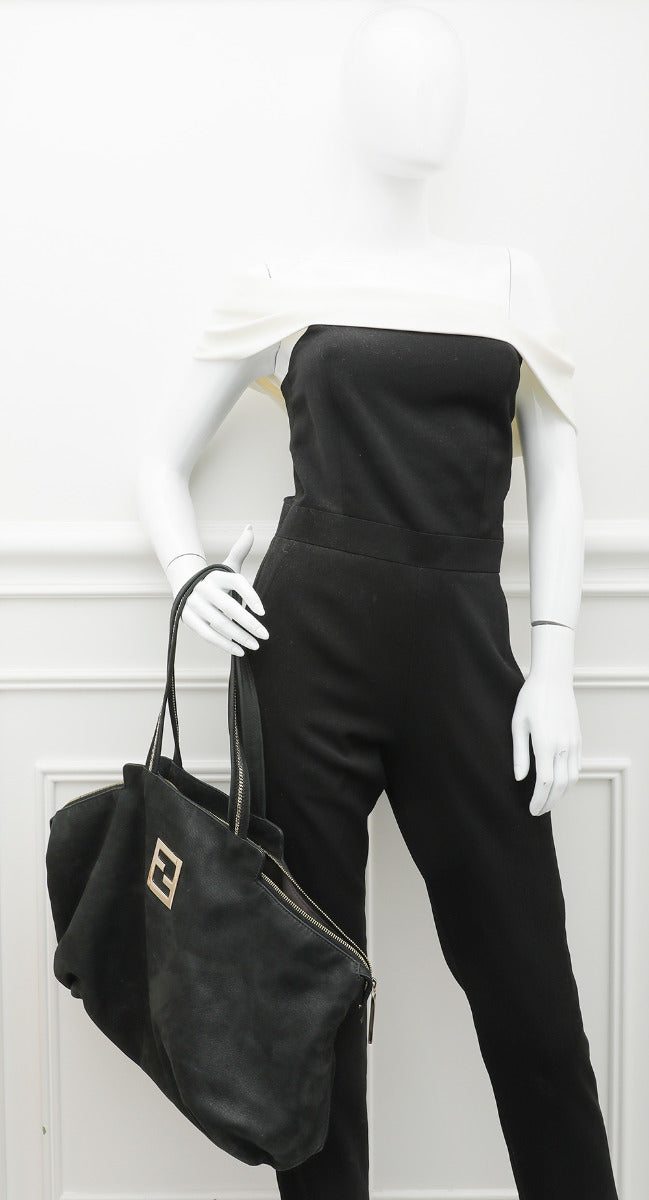 Fendi Black Nubuck Chain Tote Bag-Fendi-THE CLOSET