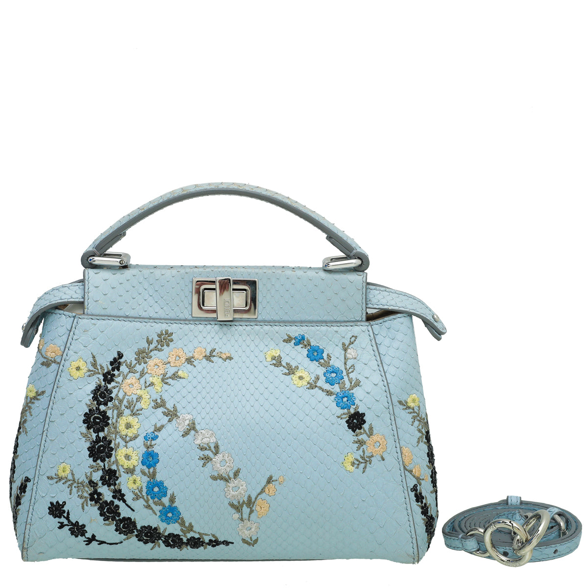 Fendi Light Blue Python Embroidered Peekaboo Bag-Fendi-THE CLOSET