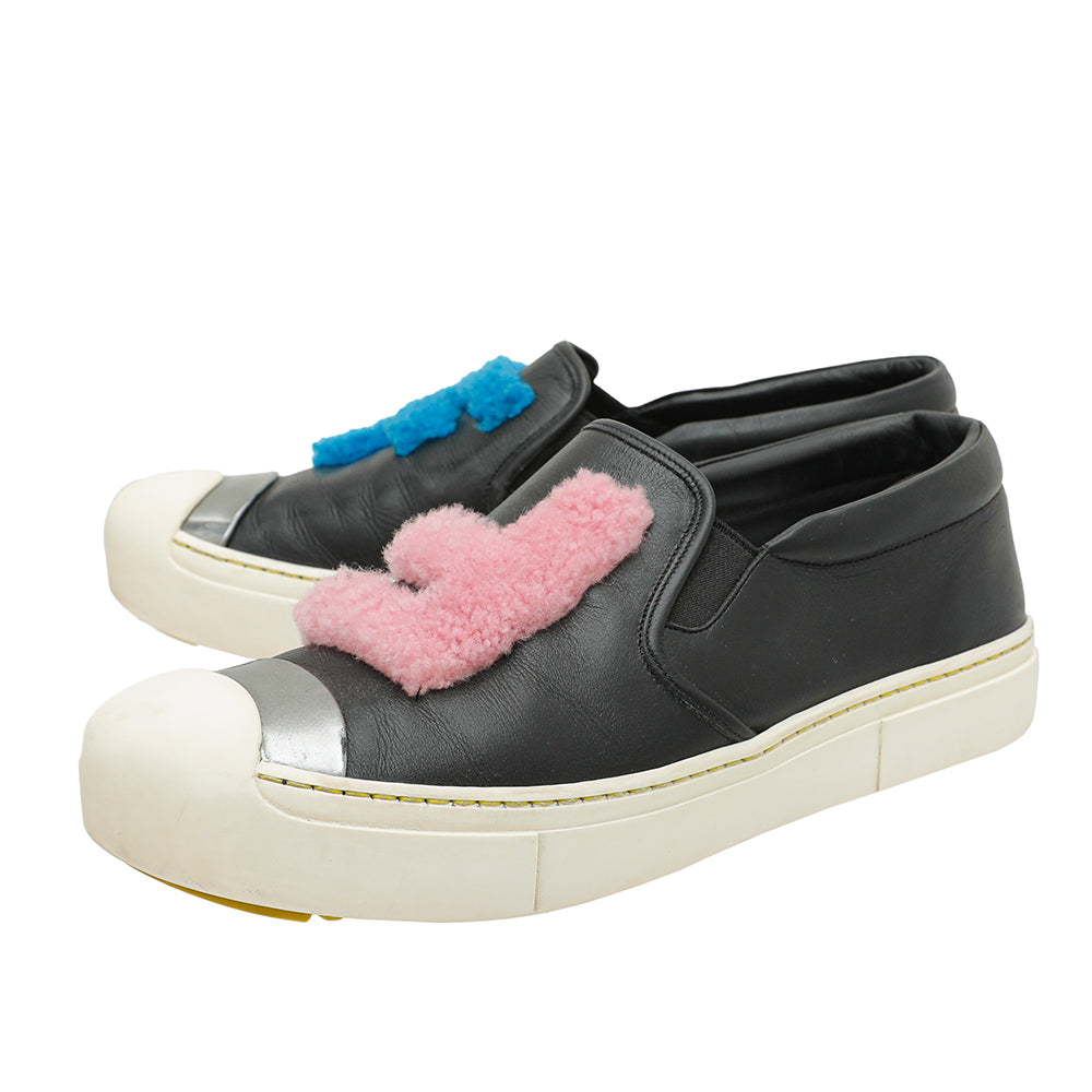 Fendi Multicolor Shearling F Slip-On Sneakers 39-Fendi-THE CLOSET