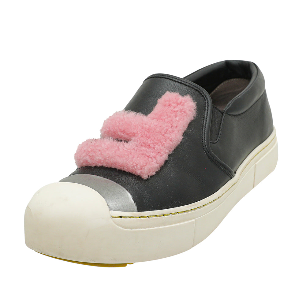 Fendi Multicolor Shearling F Slip-On Sneakers 39-Fendi-THE CLOSET