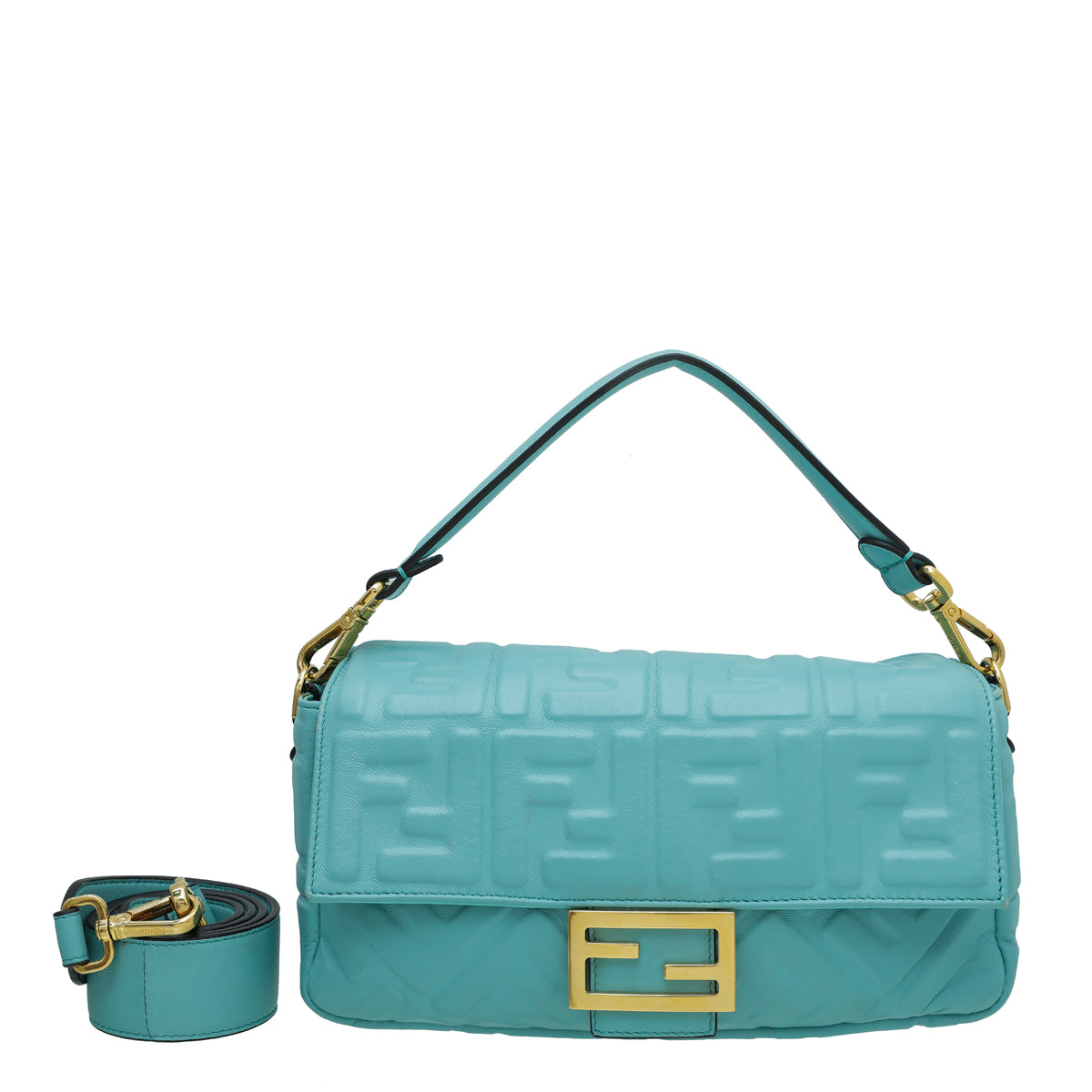 Fendi Tiffany Blue FF Embossed Baguette Medium Bag-Fendi-THE CLOSET