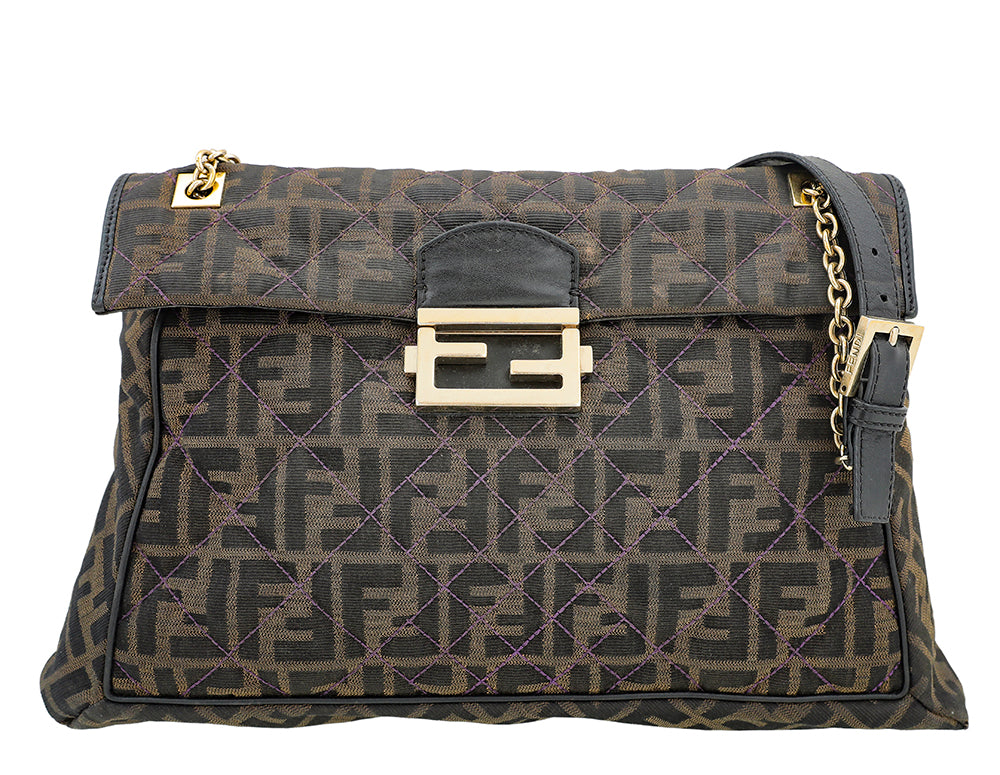 Fendi Bicolor Zucca Baguette Flap Maxi Bag-Fendi-THE CLOSET
