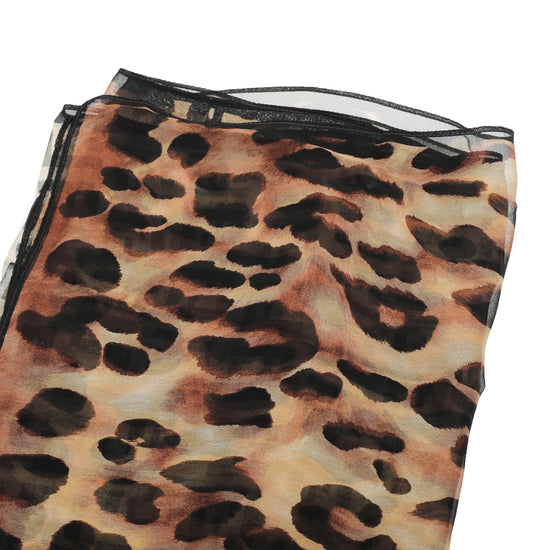 Fendi Brown Zucca Leopard Silk Scarf