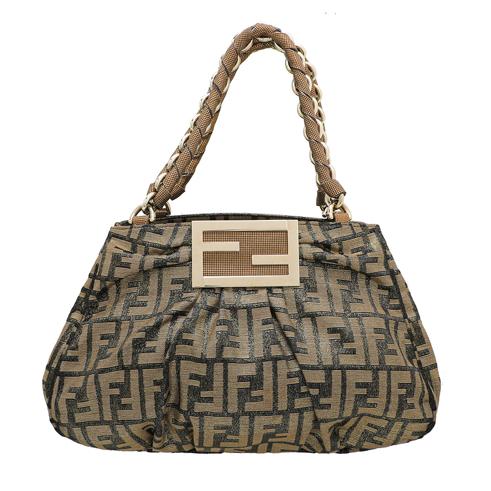Fendi Tobacco Gold Zucca Metallic Tote Small Bag-Fendi-THE CLOSET