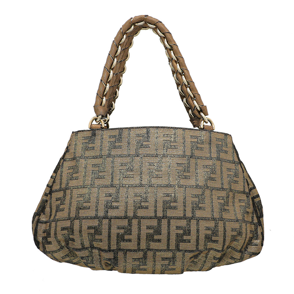 Fendi Tobacco Gold Zucca Metallic Tote Small Bag-Fendi-THE CLOSET