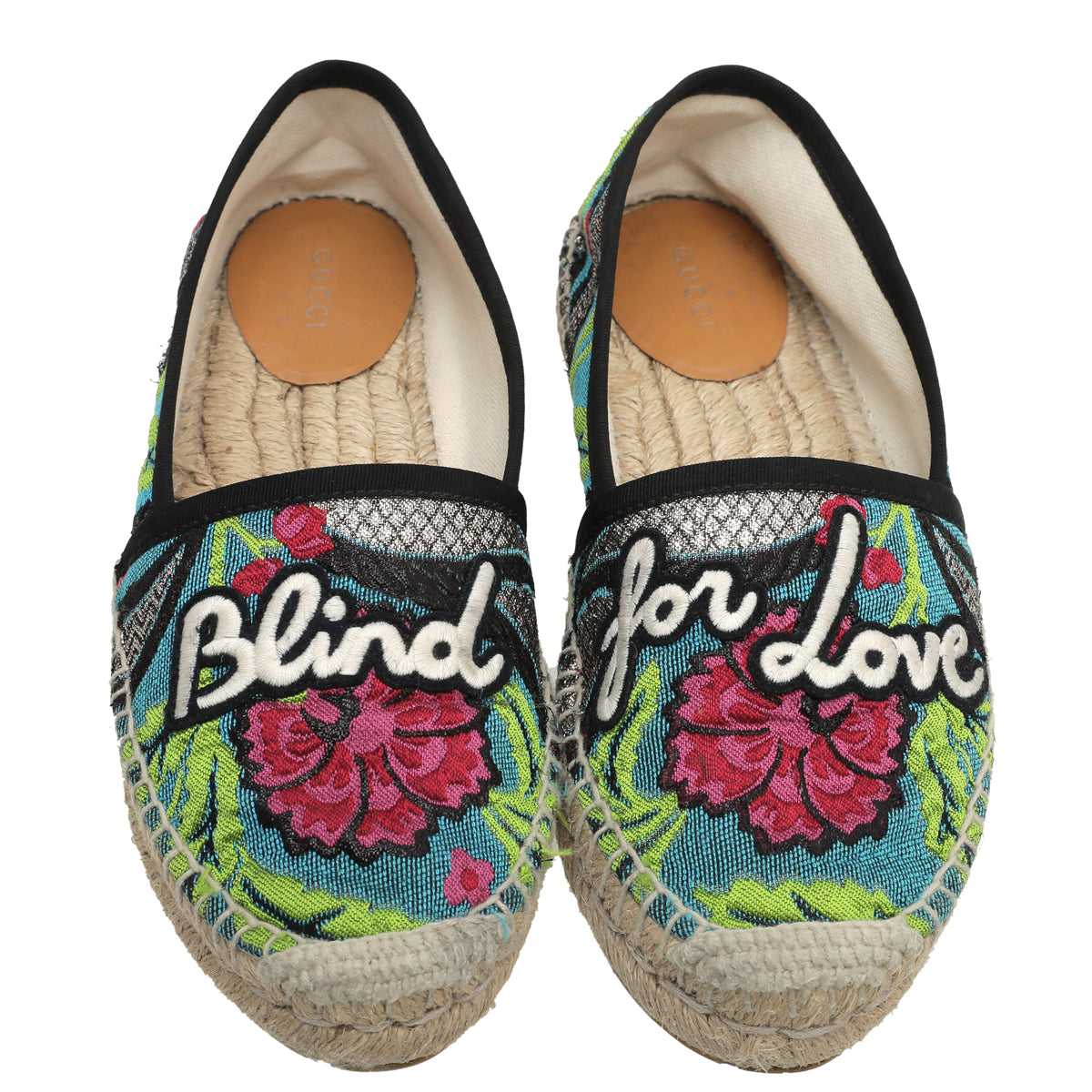 Gucci Blue Multicolor Blind For Love Brocade Espadrille 36-Gucci-THE CLOSET