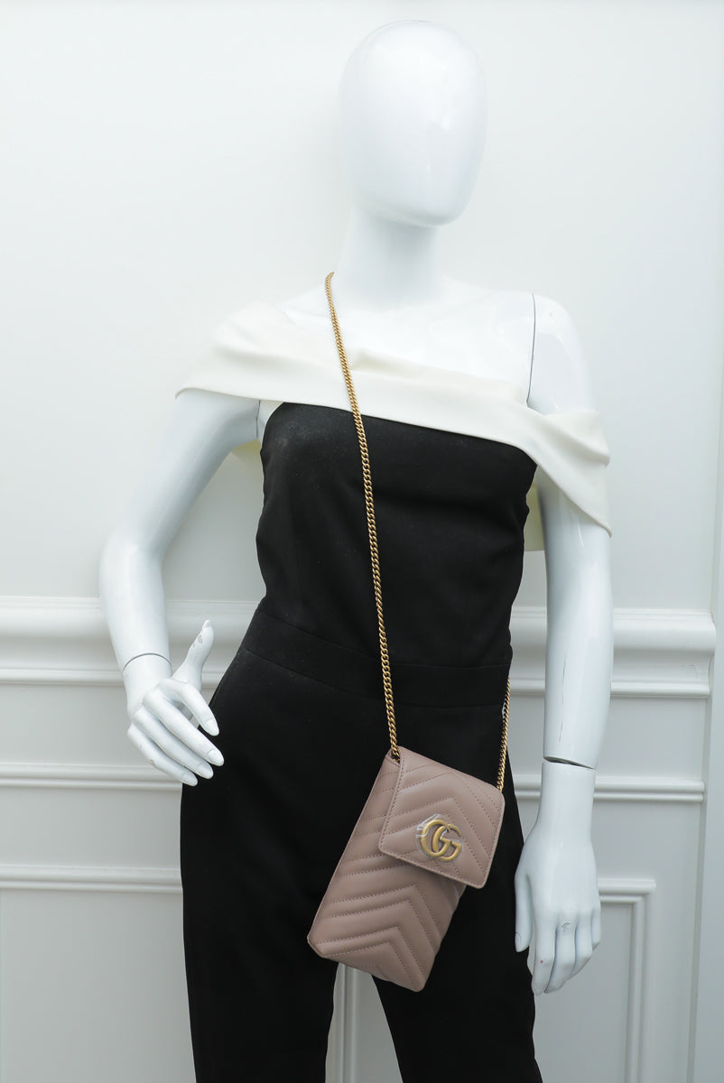 Gucci Dusty Pink GG Marmont Mini Chain Phone Pouch bag-Gucci-THE CLOSET