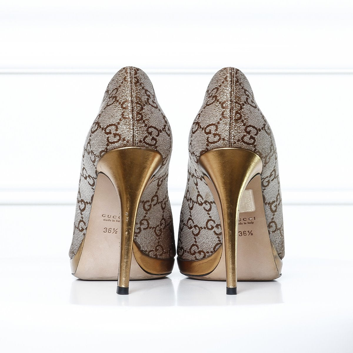 Gucci Metallic Brownish Gold Horse bit Peep toe 36 1-2-Gucci-THE CLOSET