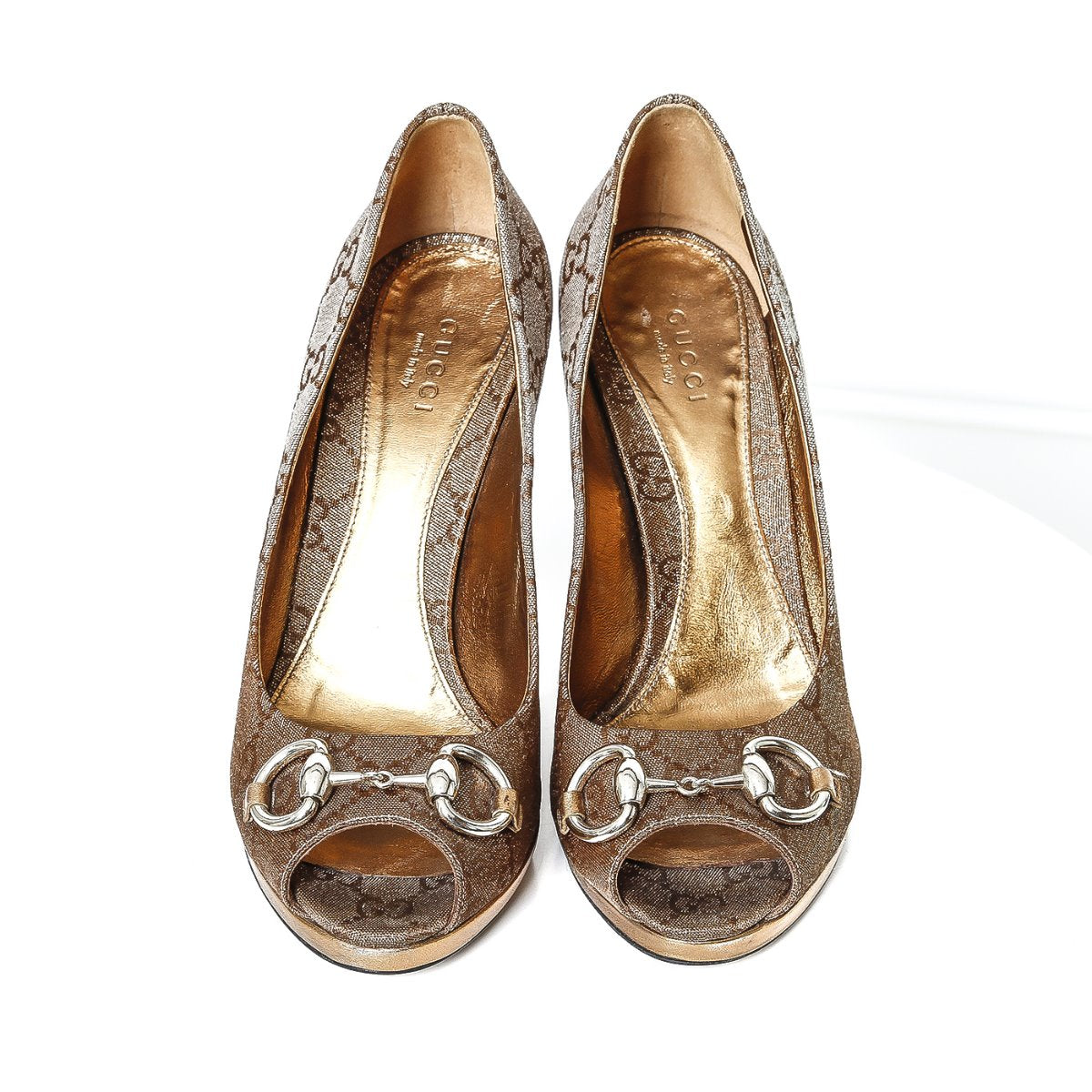 Gucci Metallic Brownish Gold Horse bit Peep toe 36 1-2-Gucci-THE CLOSET