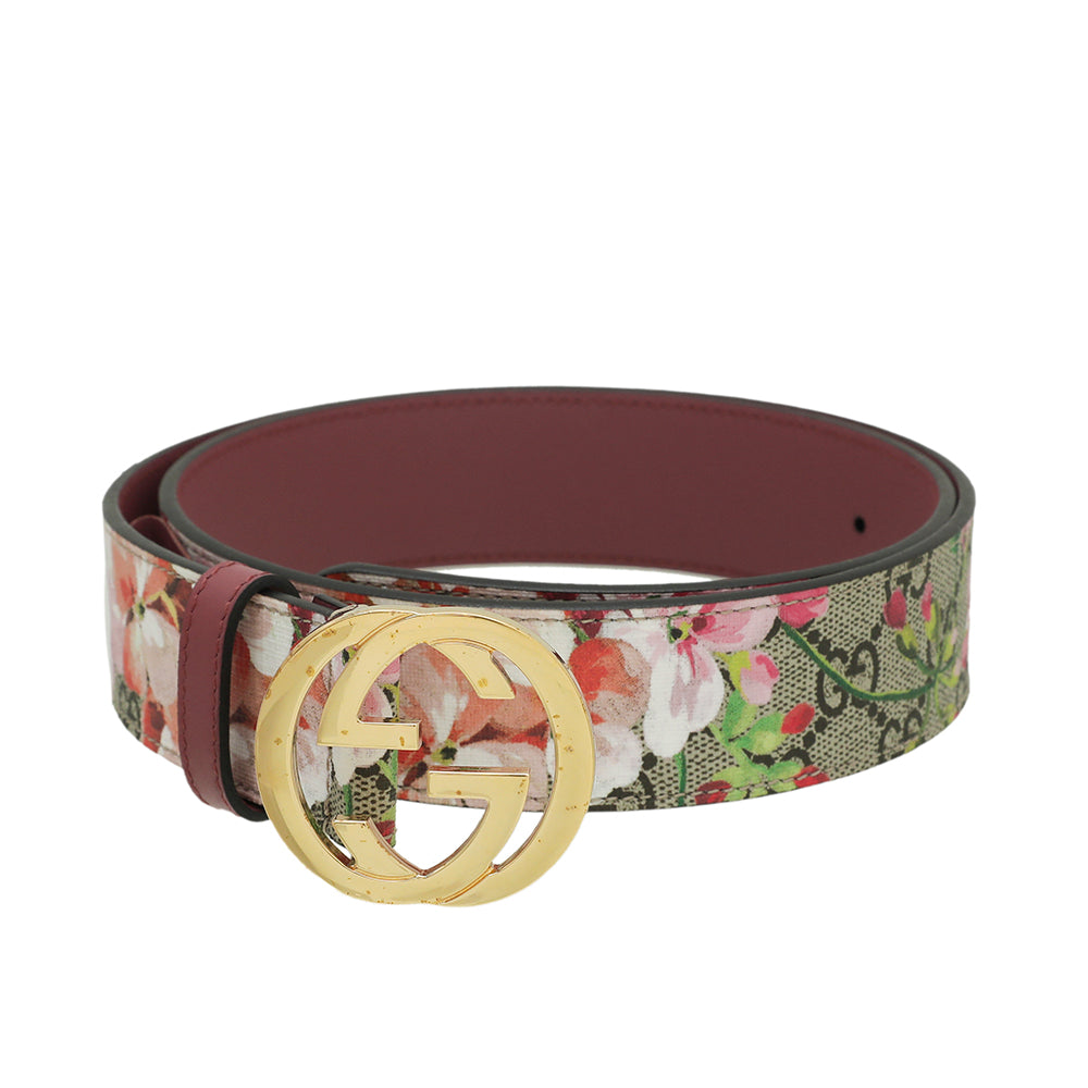Gucci Bicolor Double G Blooms Print Belt 34-Gucci-THE CLOSET