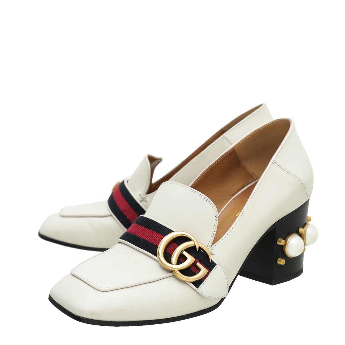 Gucci Tricoloe Double G Mid Heel Loafers 36