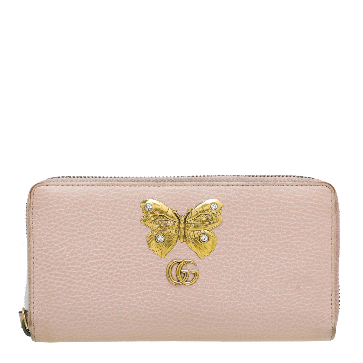 Gucci Light Pink GG Butterfly Diamond Zip Long Wallet