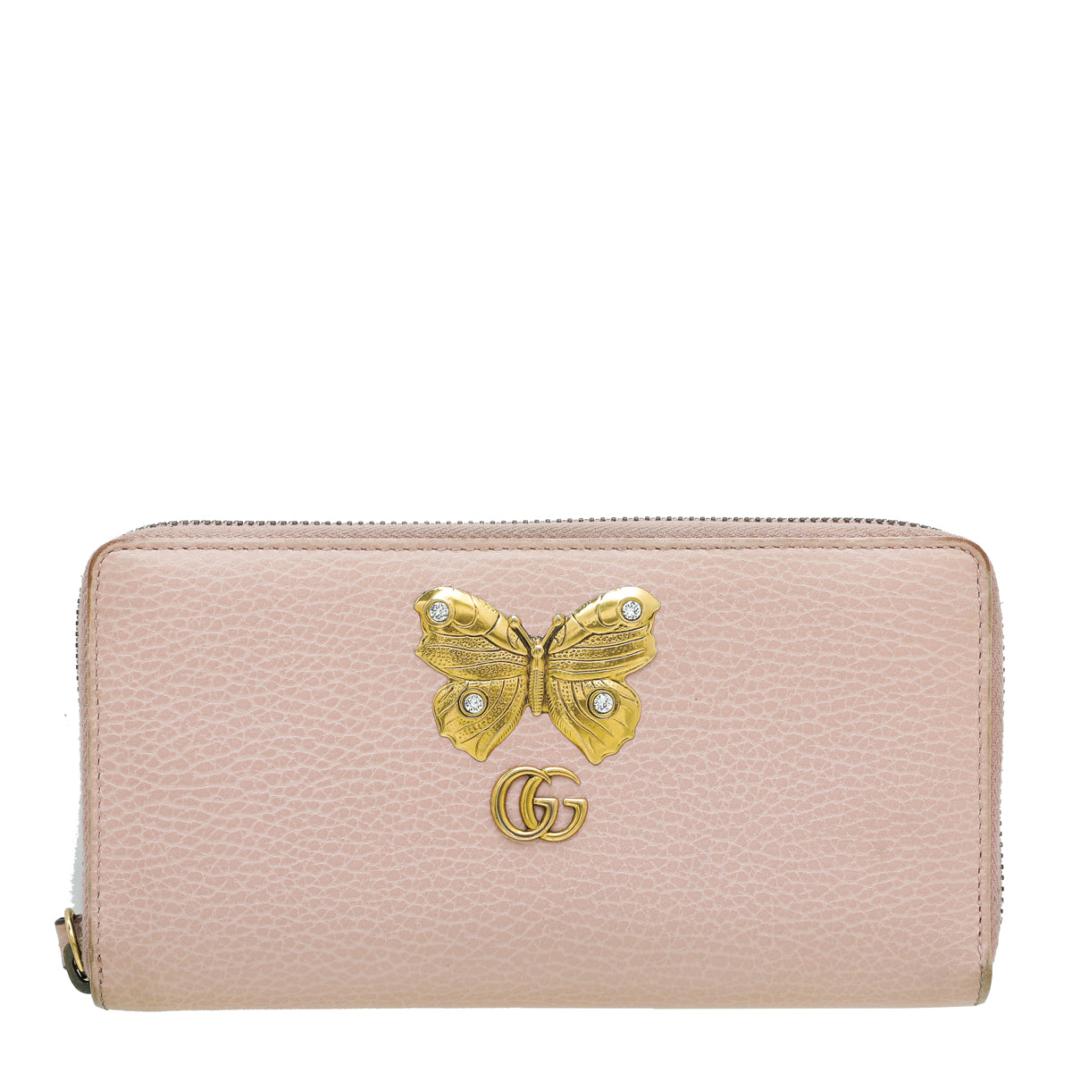 Gucci Light Pink GG Butterfly Diamond Zip Long Wallet