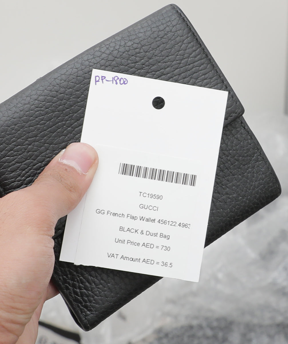Gucci Black GG Fremch Flap Wallet-Gucci-THE CLOSET