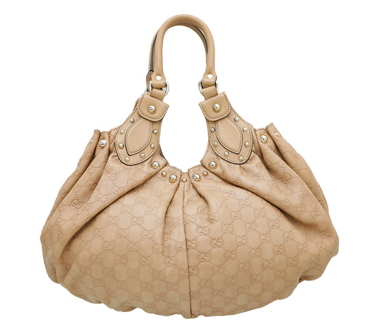 Gucci Beige GG Guccissima Studded Pelham Bag