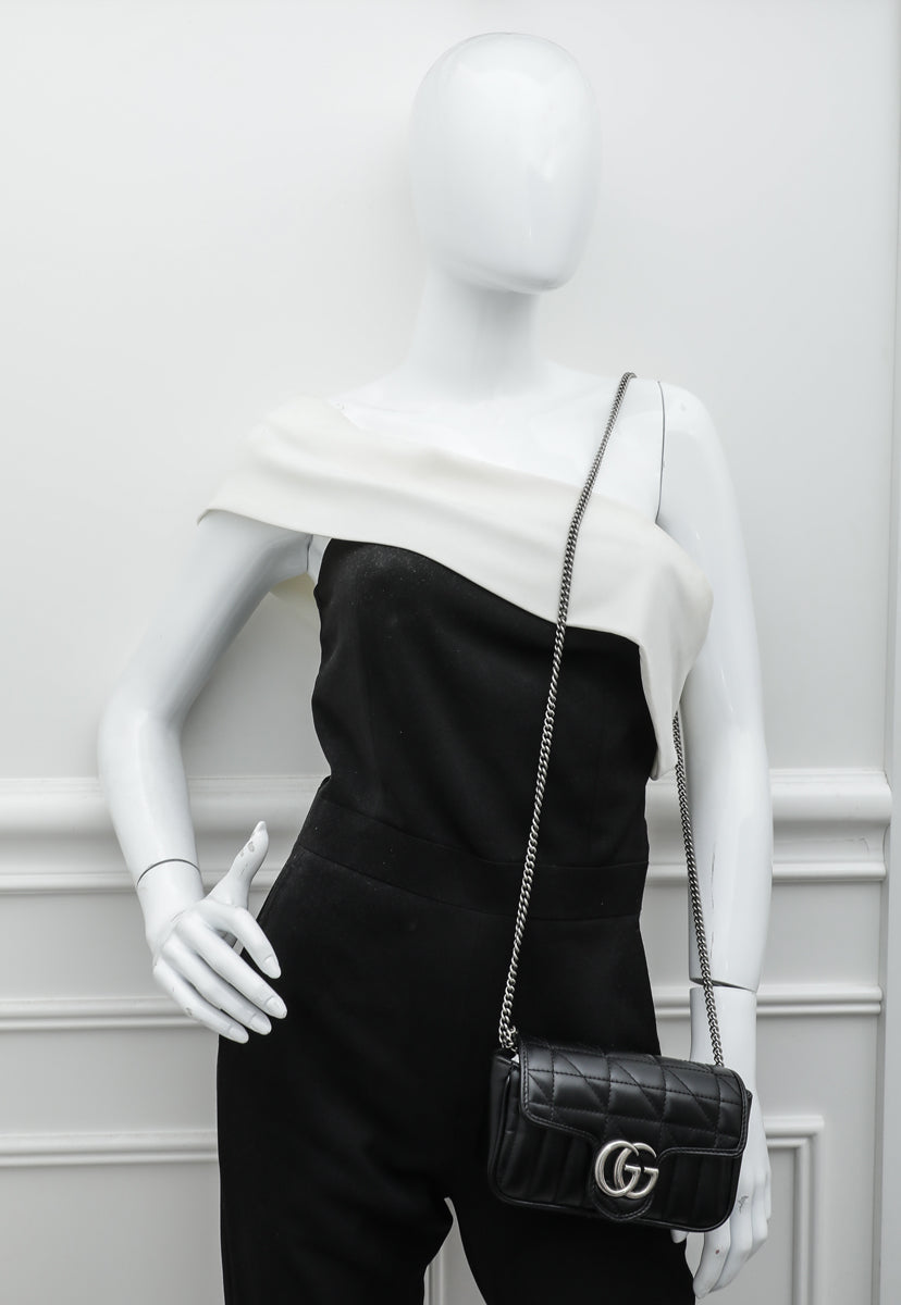 Gucci Black GG Marmont Diagonal Vertical Motifs Bag-Gucci-THE CLOSET